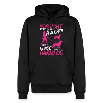 Vorsicht Frau Frauchen High Heels Hunde Spazieren - Männer Premium Bio Hoodie - Schwarz - Vorne - Nico (187cm)