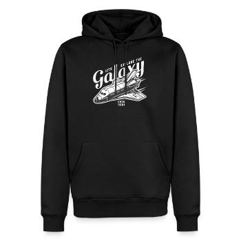 Lassen Sie uns den Galaxy-Raumschiff-Astronauten erkunden - Männer Premium Bio Hoodie - Schwarz - Vorne - Nico (187cm)