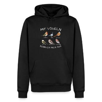 Mit vögeln kenn ich mich aus - Männer Premium Bio Hoodie - Schwarz - Vorne - Nico (187cm)