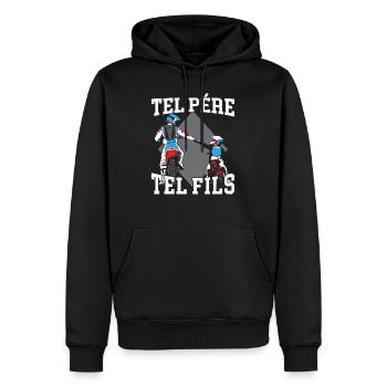 Tel Père Tel Fils Moto Motocycliste - Sweat à capuche Premium bio Homme - noir - Devant - Nico (187cm)