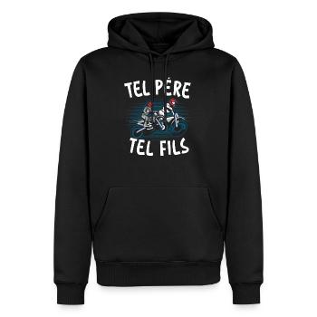 Tel Père Tel Fils Moto Motocycliste - Sweat à capuche Premium bio Homme - noir - Devant - Nico (187cm)