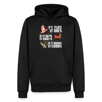 It Flies It Dies It Hops It Drops It Hooks It Cook - Männer Premium Bio Hoodie - Schwarz - Vorne - Nico (187cm)