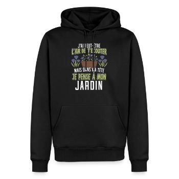 Dans Ma Tête Je Pense À Mon Jardin - Sweat à capuche Premium bio Homme - noir - Devant - Nico (187cm)