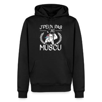 Je Peux Pas J'Ai Muscu Licorne - Sweat à capuche Premium bio Homme - noir - Devant - Nico (187cm)