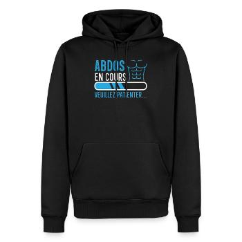 Abdos En Cours Veuillez Patienter - Sweat à capuche Premium bio Homme - noir - Devant - Nico (187cm)