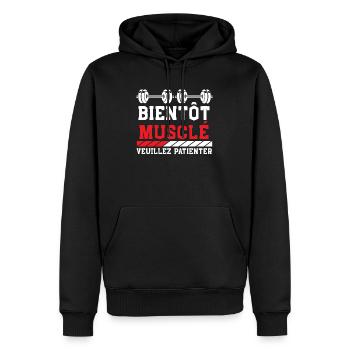 Bientôt Musclé Veuillez Patienter - Sweat à capuche Premium bio Homme - noir - Devant - Nico (187cm)
