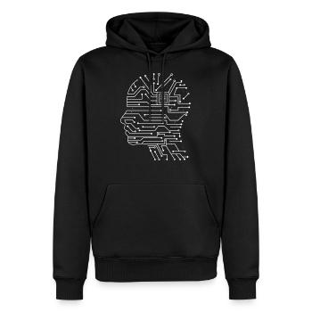 Platine Chip Circuitboard mit CPU Kopf Design - Männer Premium Bio Hoodie - Schwarz - Vorne - Nico (187cm)
