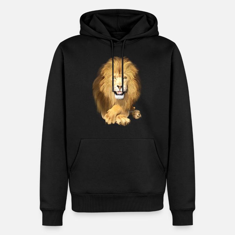 Lion couché, détendu - Sweat à capuche Premium bio Homme - noir