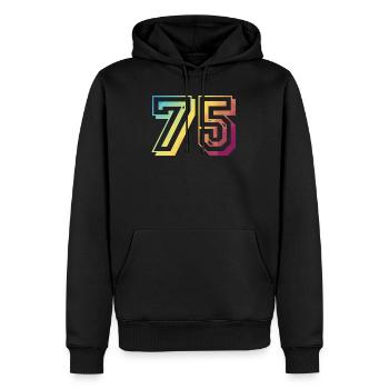 75 ans arc-en-ciel - Sweat à capuche Premium bio Homme - noir - Devant - Nico (187cm)
