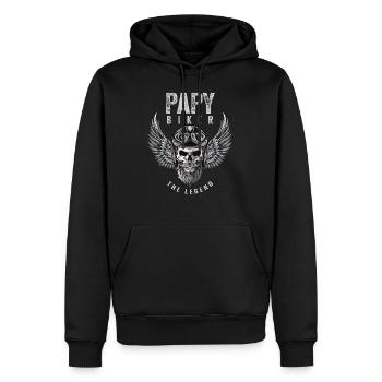 Papy biker motard cadeau drôle moto papi - Sweat à capuche Premium bio Homme - noir - Devant - Nico (187cm)