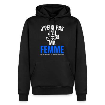 J’peux pas ma femme m’appelle - Sweat à capuche Premium bio Homme - noir - Devant - Nico (187cm)