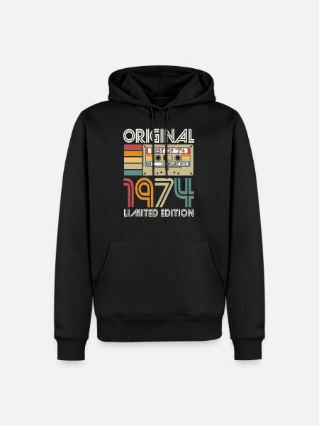 Født 1974 Original Retro Vintage bursdag - Premium økologisk hettegenser for menn - svart