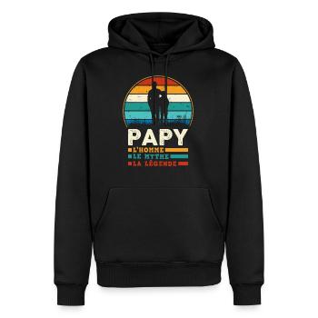 Mon Papy, l'homme, le mythe la légende et mon pote - Sweat à capuche Premium bio Homme - noir - Devant - Nico (187cm)