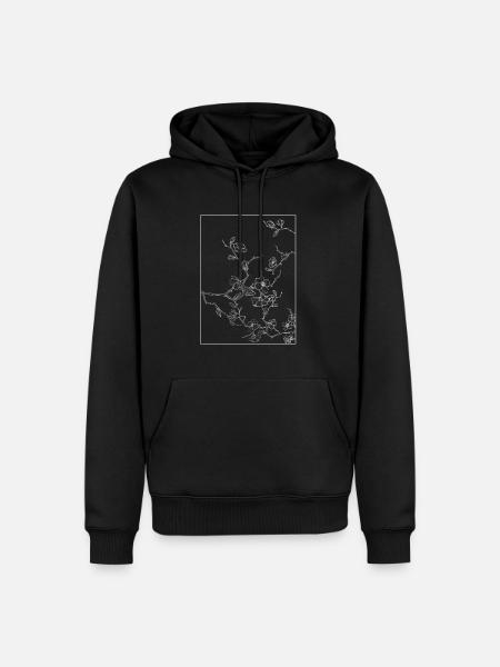 Design floreale Ciliegio Fiore Contorno Bianco - Felpa con cappuccio ecologica premium da uomo - nero