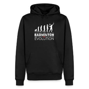 Badminton is evolution - Message Humour Parodie - Sweat à capuche Premium bio Homme - noir - Devant - Nico (187cm)
