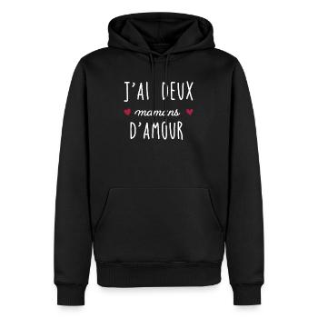 J'ai deux mamans d amour - Sweat à capuche Premium bio Homme - noir - Devant - Nico (187cm)
