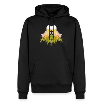 two filled beer glasses To toast Cheers - Men’s Premium Organic Hoodie - black - Front - Nico (187cm)