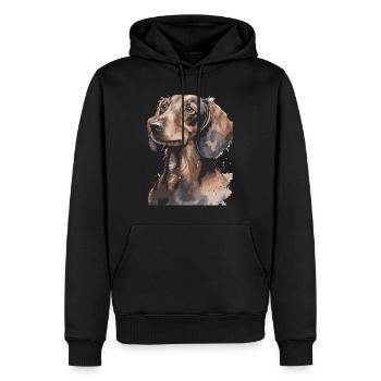 Aquarelles de portrait teckel - Sweat à capuche Premium bio Homme - noir - Devant - Nico (187cm)