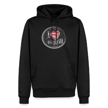 Fleisch als Herz auf dem Grill - Liebe zum grillen - Männer Premium Bio Hoodie - Schwarz - Vorne - Nico (187cm)
