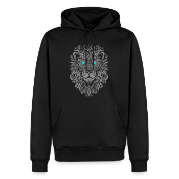 Silberne Löwe mit blauen Augen und Blattmuster - Männer Premium Bio Hoodie - Schwarz - Vorne - Nico (187cm)