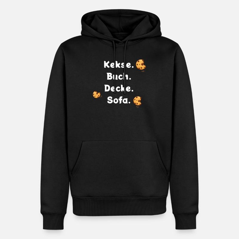 Kekse. Buch. Decke. Sofa. - Männer Premium Bio Hoodie - Schwarz