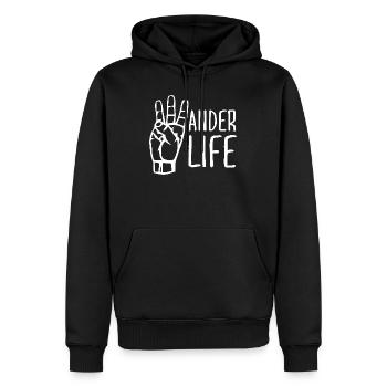Signe de main Wander Life - West Coast Wanderer - Sweat à capuche Premium bio Homme - noir - Devant - Nico (187cm)