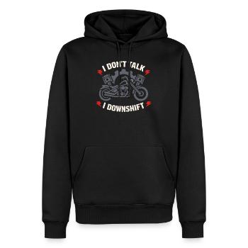 Warum Wir Motorrad Fahren, - Männer Premium Bio Hoodie - Schwarz - Vorne - Nico (187cm)