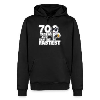 Vor 70 Jahren: Der schnellste lustige Geburtstag - Männer Premium Bio Hoodie - Schwarz - Vorne - Nico (187cm)