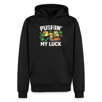 Ich pushe mein Glück Lustiger St. Patrick's Bulldozer - Männer Premium Bio Hoodie - Schwarz - Vorne - Nico (187cm)