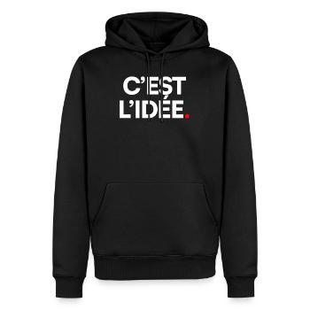 C’EST L’IDÉE | Expression humour minimaliste - Sweat à capuche Premium bio Homme - noir - Devant - Nico (187cm)