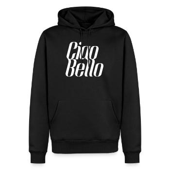 Ciao Bello Italien Spruch – Minimal Typo Design - Männer Premium Bio Hoodie - Schwarz - Vorne - Nico (187cm)