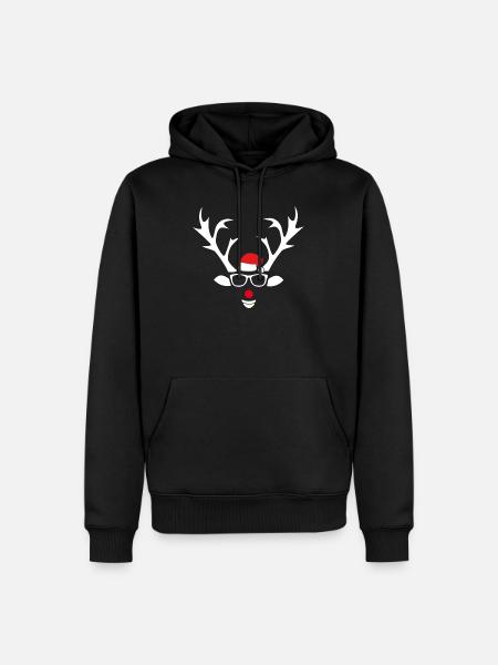 Reindeer with glasses and Santa hat - Men’s Premium Organic Hoodie - black