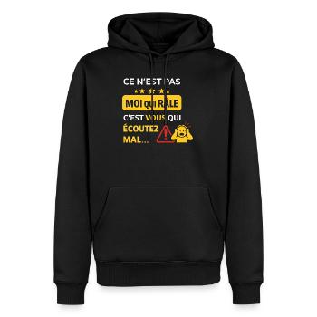 Ce n'est pas moi qui râle - Humour râleur - Sweat à capuche Premium bio Homme - noir - Devant - Nico (187cm)