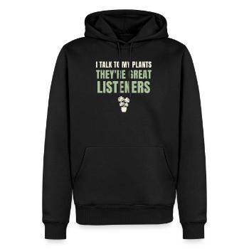 I Talk To My Plants Great Listeners - Men’s Premium Organic Hoodie - black - Front - Nico (187cm)