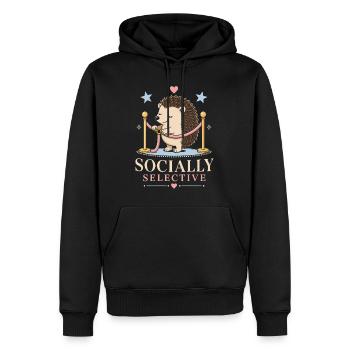 Socially selective hedgehog with humor - Men’s Premium Organic Hoodie - black - Front - Nico (187cm)