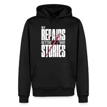 Nähen – My Repairs Better Have Stories - Männer Premium Bio Hoodie - Schwarz - Vorne - Nico (187cm)