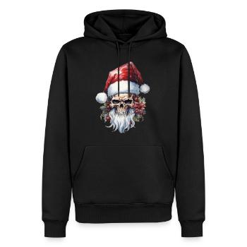 Crâne avec chapeau de Père Noël - Sweat à capuche Premium bio Homme - noir - Devant - Nico (187cm)