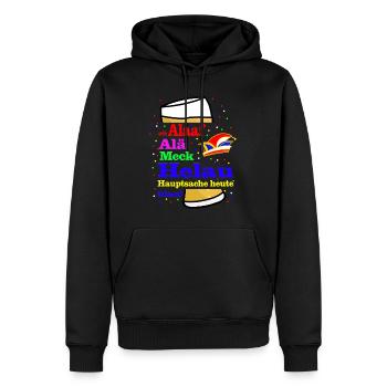 ob Alaaf, Alä Meck Helau Hauptsache heute blau - Männer Premium Bio Hoodie - Schwarz - Vorne - Nico (187cm)