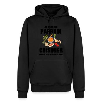 Mon parrain super cuisinier courageux - Sweat à capuche Premium bio Homme - noir - Devant - Nico (187cm)