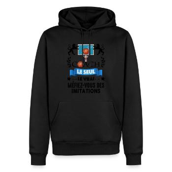 Coach basket humour Cadeau Entraineur Basketball - Sweat à capuche Premium bio Homme - noir - Devant - Nico (187cm)
