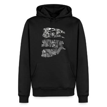 "Élégance Vintage - Hommage en Noir et Blanc" - Sweat à capuche Premium bio Homme - noir - Devant - Nico (187cm)