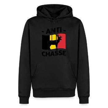 Anti chasse Belgique - Sweat à capuche Premium bio Homme - noir - Devant - Nico (187cm)