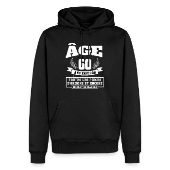 60 ans environ - Sweat à capuche Premium bio Homme - noir - Devant - Nico (187cm)