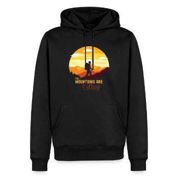 Die Berge rufen - Männer Premium Bio Hoodie - Schwarz - Vorne - Nico (187cm)