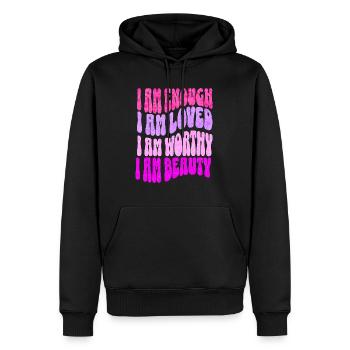 I am enough Self-love affirmation - Men’s Premium Organic Hoodie - black - Front - Nico (187cm)