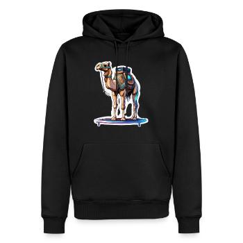 Kamel / Wüste / Sand / Nomaden / reiten / Oasen - Männer Premium Bio Hoodie - Schwarz - Vorne - Nico (187cm)
