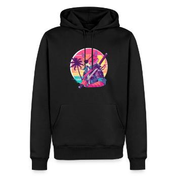 Chat samouraï des années 80 Style Vintage - Sweat à capuche Premium bio Homme - noir - Devant - Nico (187cm)