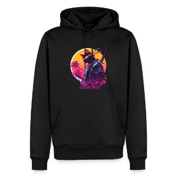 Chat samouraï des années 80 Style Vintage - Sweat à capuche Premium bio Homme - noir - Devant - Nico (187cm)