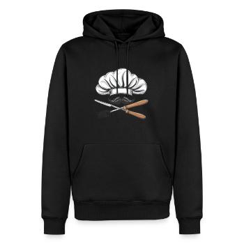Avec moustache et toque de chef : La cuisine croisée - Sweat à capuche Premium bio Homme - noir - Devant - Nico (187cm)