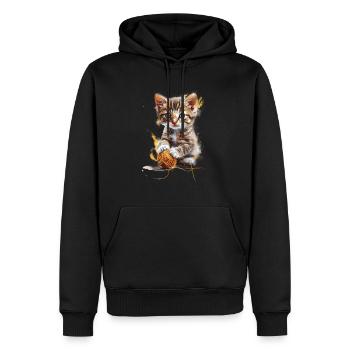 Chaton espiègle avec pelote de laine - Sweat à capuche Premium bio Homme - noir - Devant - Nico (187cm)
